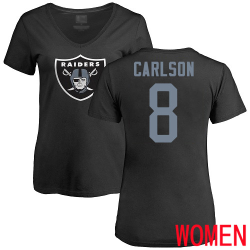 Oakland Raiders Black Women Daniel Carlson Name and Number Logo NFL Football #8 T Shirt->nfl t-shirts->Sports Accessory